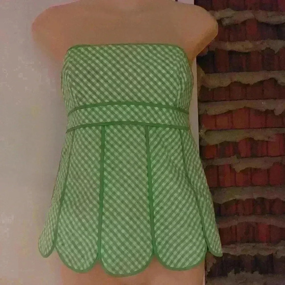Lilly Pulitzer Halter Top Scalloped Gingham Strapless  Bodice Side Zipper Size 0 - Picture 1 of 6